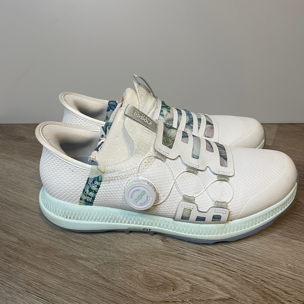 Skechers Women's White Mint Athletic Golf Shoes with Floral Accents